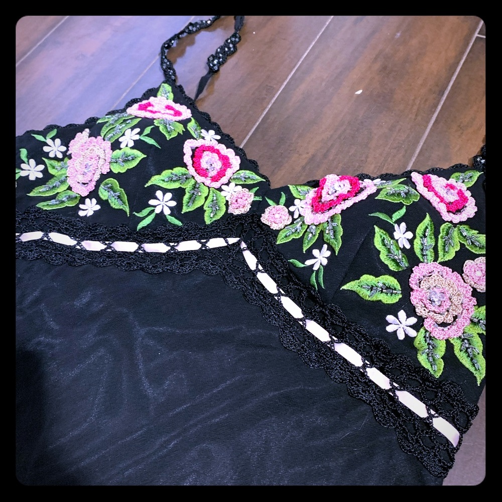 Sue Wong sz 6 floral beaded black silk party dress